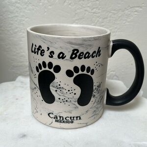 Life’s a Beach Cancun Mexico Coffee Mug Cup Black Cream Marbled 12 Oz